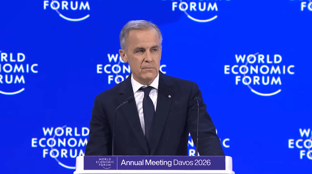 Mark Carney speaking at the World Economic Forum Annual Meeting Davos 2026