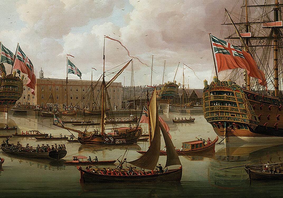 The 'Royal George' at Deptford Showing the Launch of  the 'Cambridge' 1757.  John Clevely, the Elder